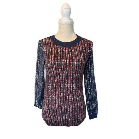 Tory Burch Blue Red Pattern Sweater - Picture 1 of 13